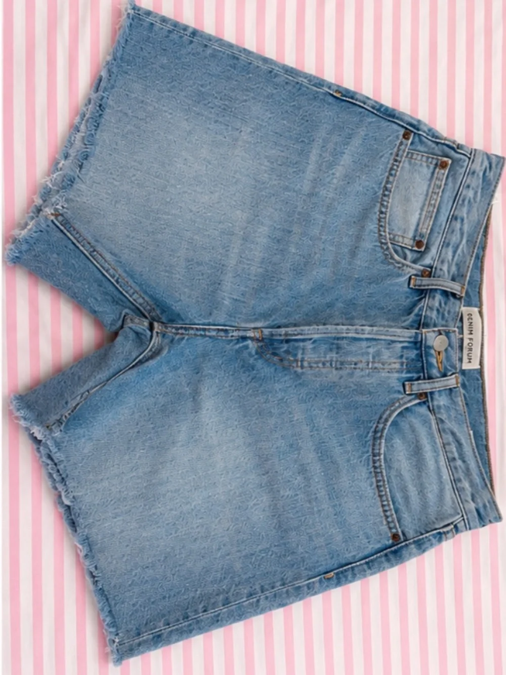 denim forum high rise distressed denim shorts
